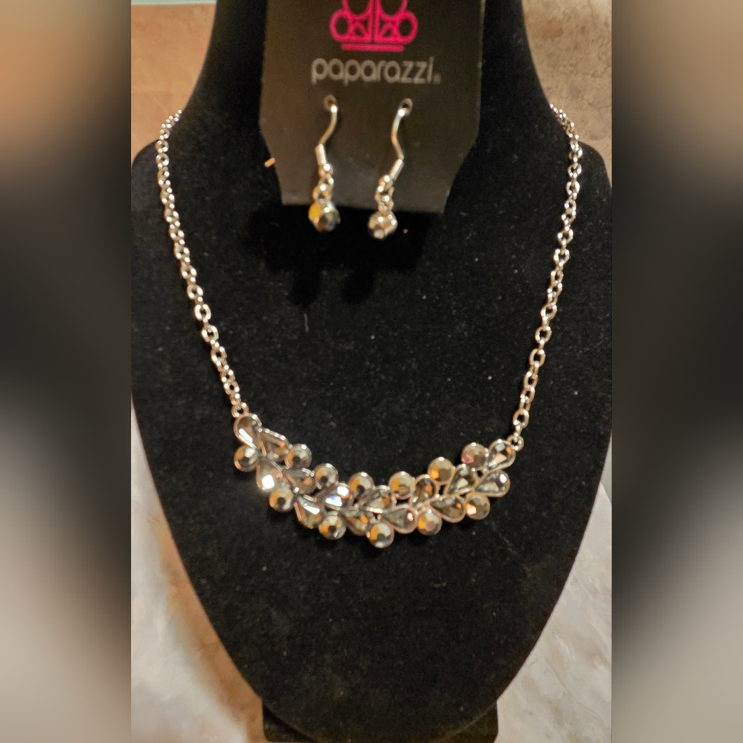 Paparazzi Silver Floral Necklace And Earring Set